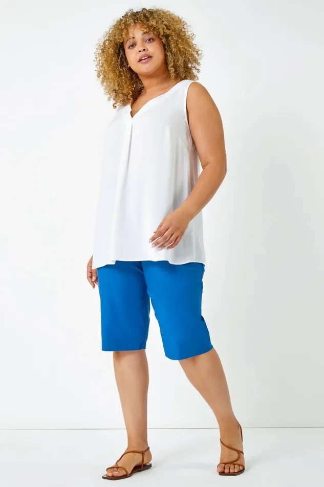 Women Petrol Blue Curve Knee Length Stretch Shorts Roman Coords