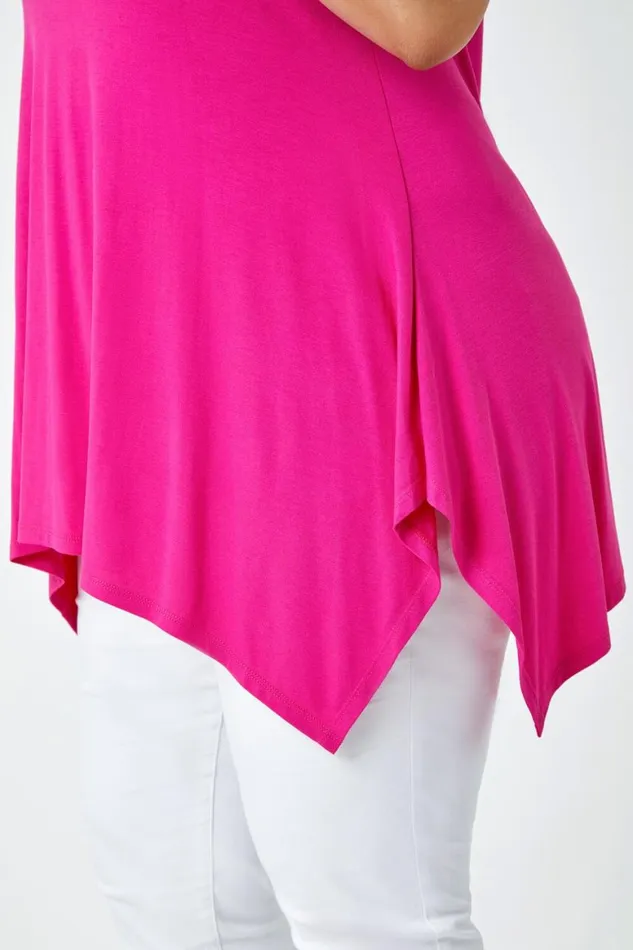 Women Pink Curve Cross Detail VNeck Stretch Vest Top Roman Tops