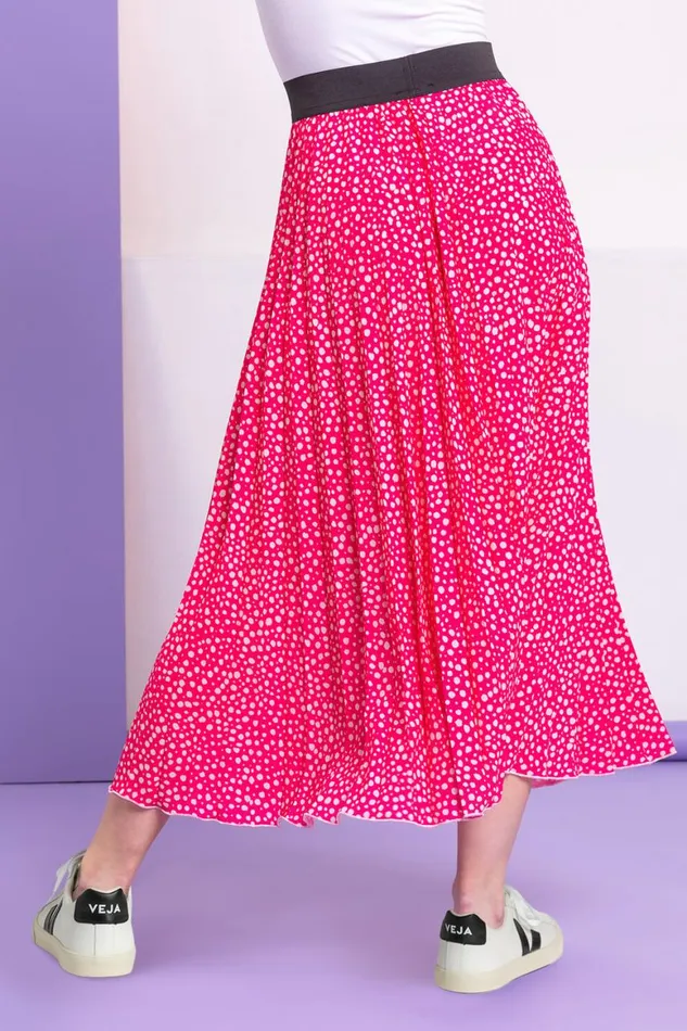 Women Pink Ditsy Spot Print Pleated Skirt Roman Skirts