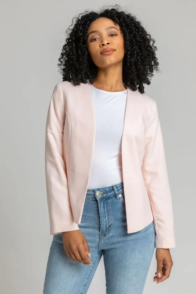 Women Pink Petite Button Detail Textured Jacket Roman Jackets