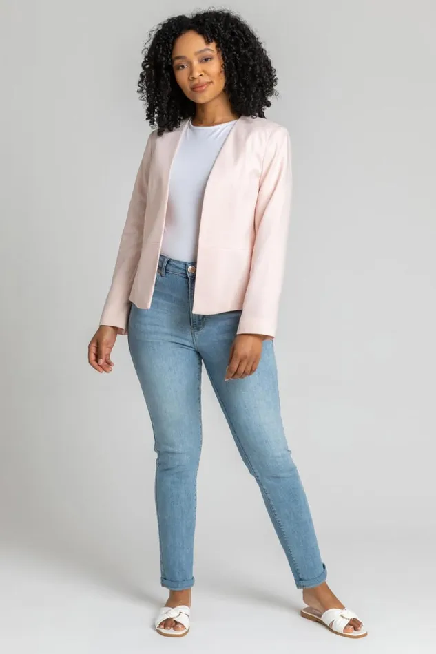 Women Pink Petite Button Detail Textured Jacket Roman Jackets