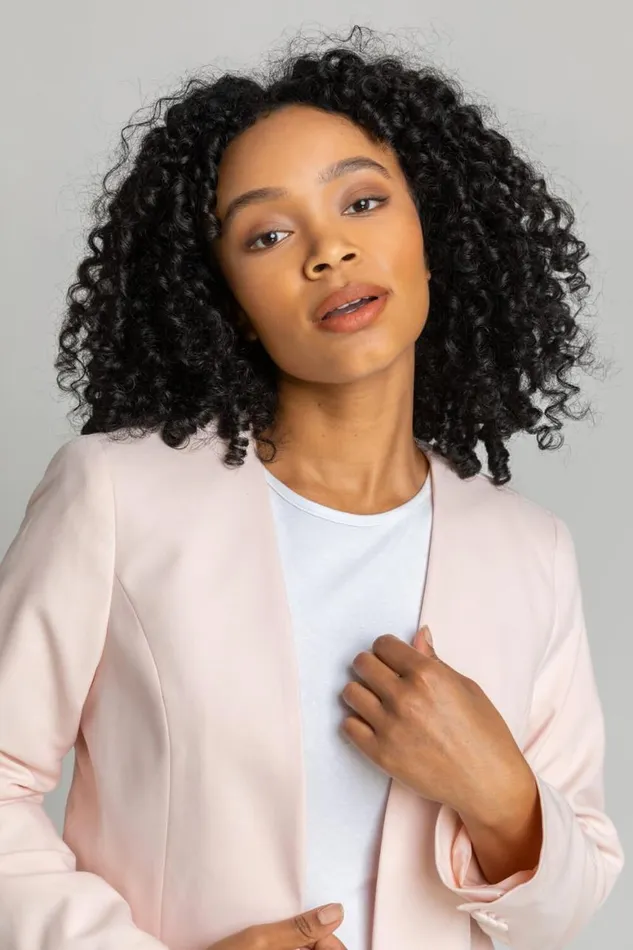 Women Pink Petite Button Detail Textured Jacket Roman Jackets
