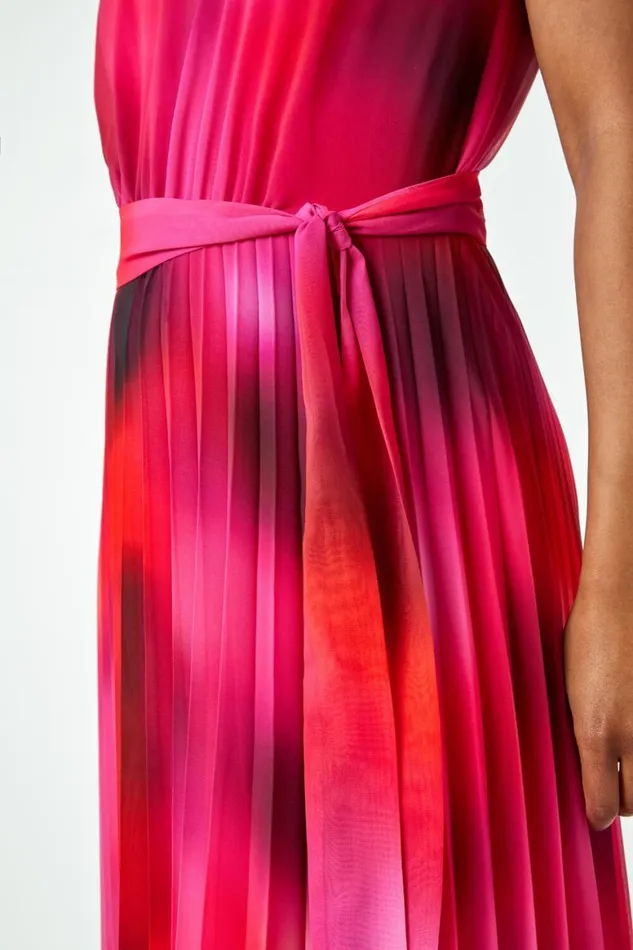 Women Pink Petite Halterneck Pleated Maxi Dress Roman Dresses