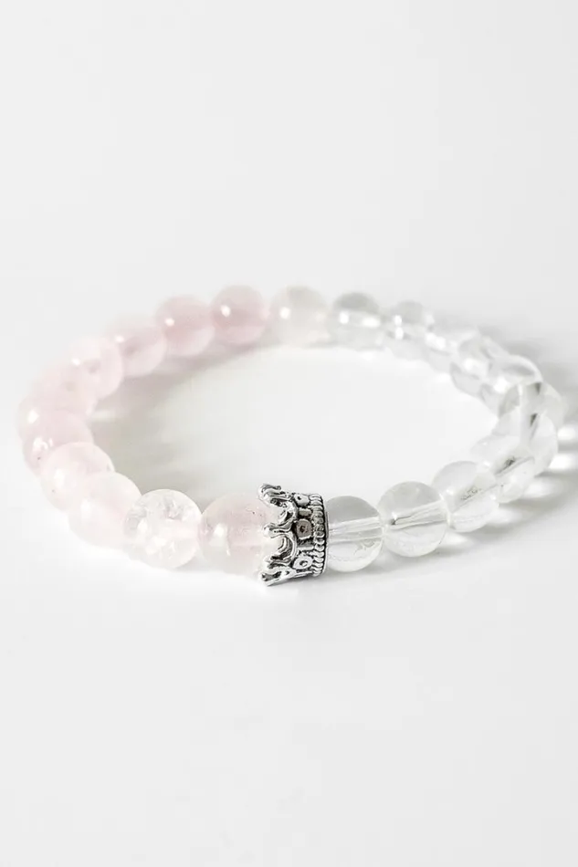 Women Pink Rose And Crystal Quartz Bracelet Roman Jewellery