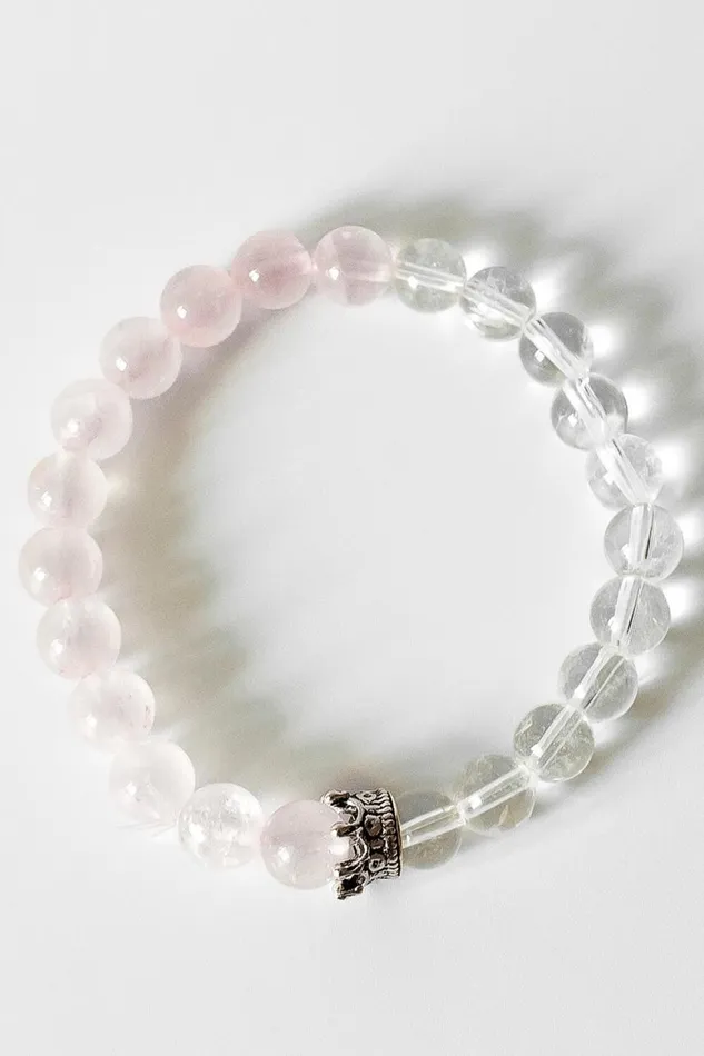 Women Pink Rose And Crystal Quartz Bracelet Roman Jewellery