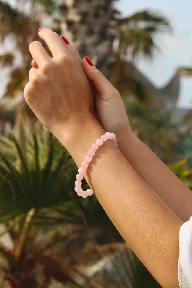 Women Pink Rose Quartz Gemstone Bead Bracelet Roman Jewellery