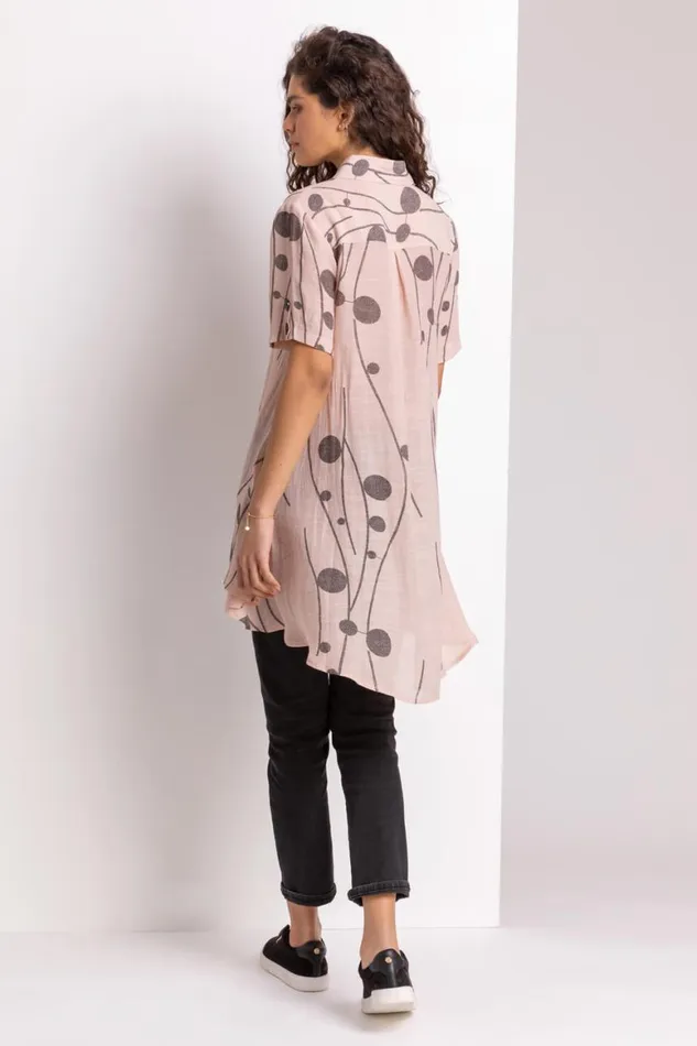 Women Pink Spot Print Button Through Shirt Roman Tops
