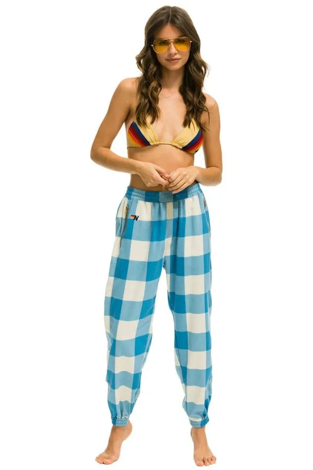 Women PLAID LODGE PANT 8211 SKY PLAID Aviator Nation Sweatpants Women PLAID LODGE PANT 8211 SKY PLAID Aviator Nation Sweatpants