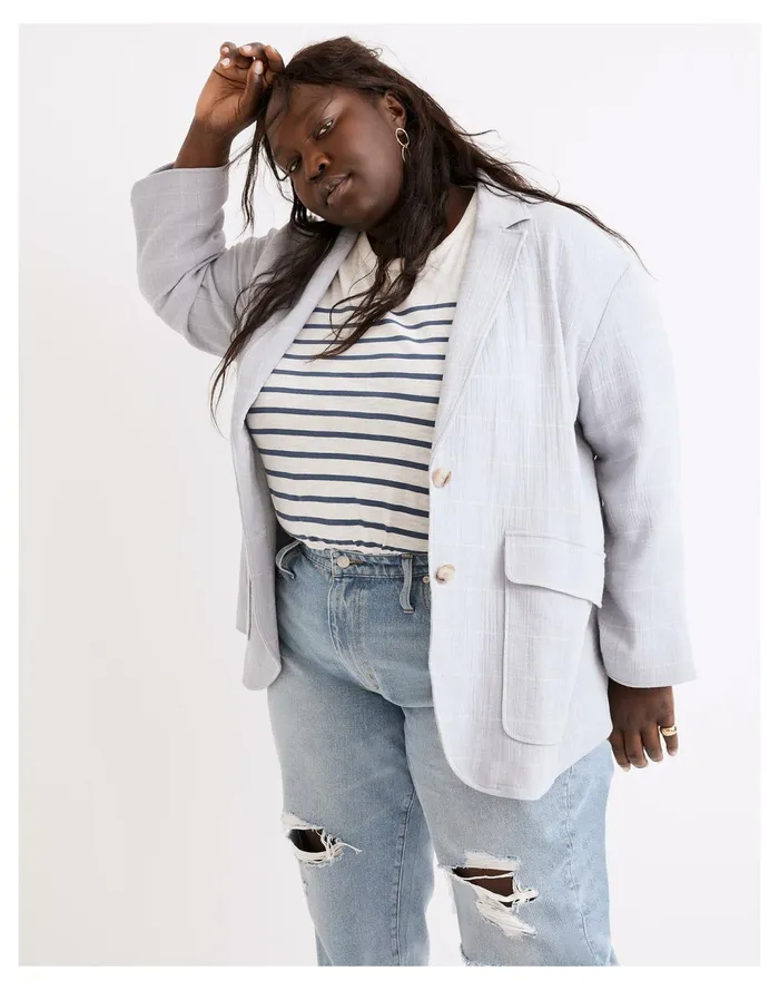 Women Plus Cotton Linen Relaxed Larsen Blazer In Windowpane Dusty Pool Madewell Jackets Women Plus Cotton Linen Relaxed Larsen Blazer In Windowpane Dusty Pool Madewell Jackets