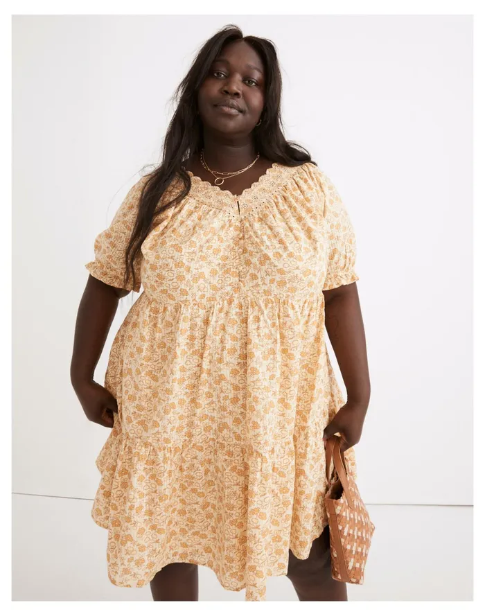Women Plus Eyelet Trim Tiered Mini Dress In Piccola Floral French Vanilla Madewell Dresses Women Plus Eyelet Trim Tiered Mini Dress In Piccola Floral French Vanilla Madewell Dresses
