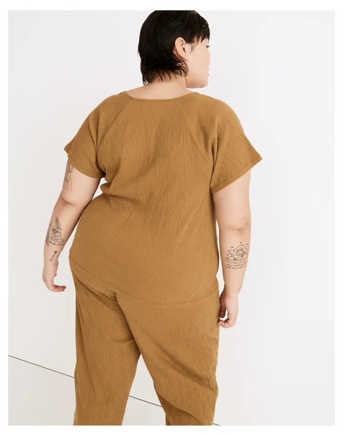 Women Plus Knit Lightspun Ruched Front Crop Top Spiced Olive Madewell Tees Women Plus Knit Lightspun Ruched Front Crop Top Spiced Olive Madewell Tees