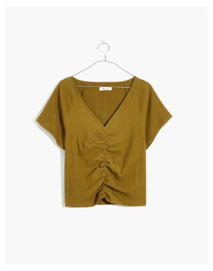 Women Plus Knit Lightspun Ruched Front Crop Top Spiced Olive Madewell Tees Women Plus Knit Lightspun Ruched Front Crop Top Spiced Olive Madewell Tees