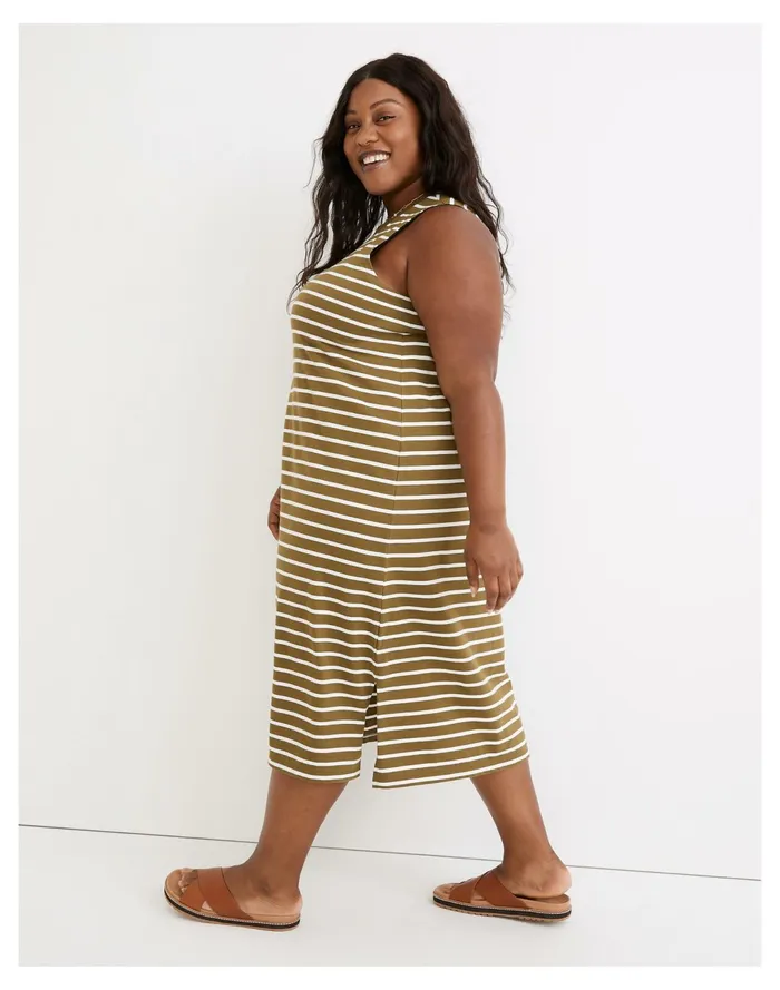 Women Plus Organic Cotton Crewneck Tank Midi Dress In Stripe Vintage Moss Madewell Dresses Women Plus Organic Cotton Crewneck Tank Midi Dress In Stripe Vintage Moss Madewell Dresses