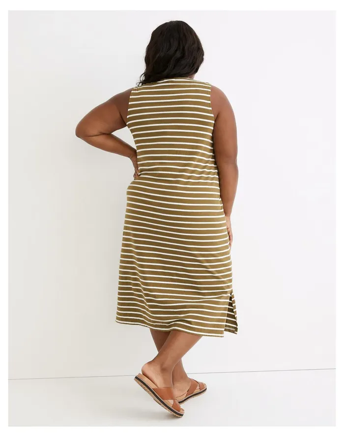 Women Plus Organic Cotton Crewneck Tank Midi Dress In Stripe Vintage Moss Madewell Dresses Women Plus Organic Cotton Crewneck Tank Midi Dress In Stripe Vintage Moss Madewell Dresses
