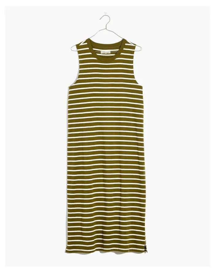 Women Plus Organic Cotton Crewneck Tank Midi Dress In Stripe Vintage Moss Madewell Dresses Women Plus Organic Cotton Crewneck Tank Midi Dress In Stripe Vintage Moss Madewell Dresses