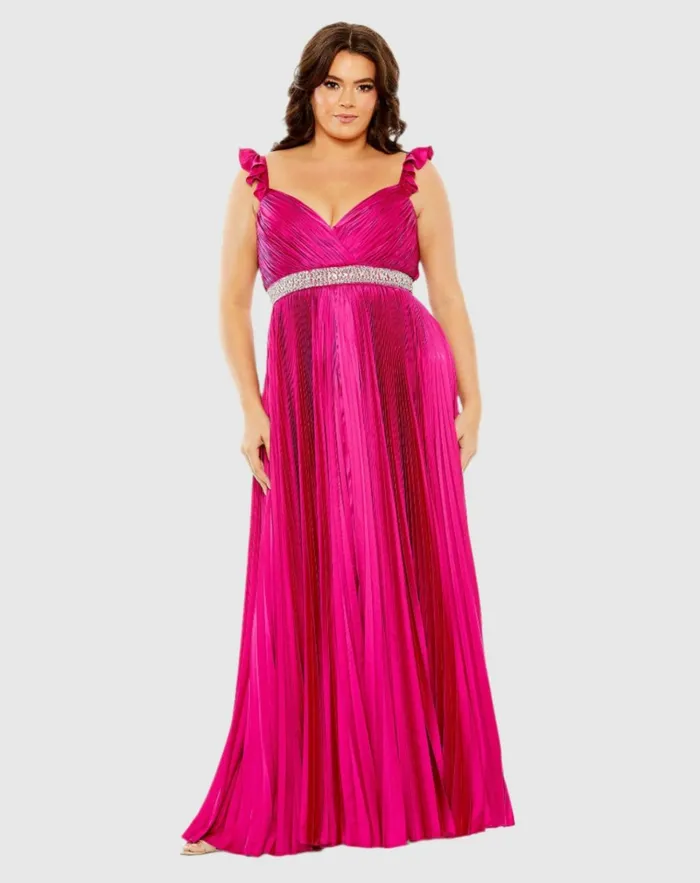 Women Plus Size Dresses Mac Duggal Embellished Waist Flutter Sleeve Pleated Gown Magenta Women Plus Size Dresses Mac Duggal Embellished Waist Flutter Sleeve Pleated Gown Magenta