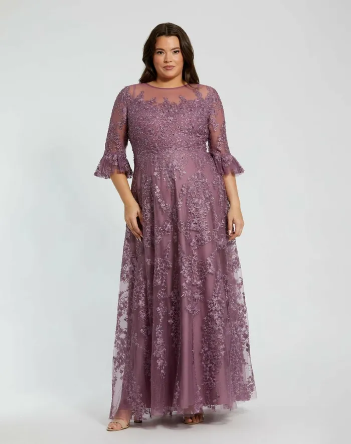 Women Plus Size Dresses Mac Duggal High Neck Flutter Sleeve Embroidered A Line Dress Vintage Lilac Women Plus Size Dresses Mac Duggal High Neck Flutter Sleeve Embroidered A Line Dress Vintage Lilac