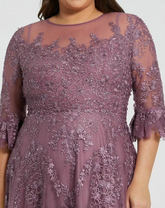 Women Plus Size Dresses Mac Duggal High Neck Flutter Sleeve Embroidered A Line Dress Vintage Lilac Women Plus Size Dresses Mac Duggal High Neck Flutter Sleeve Embroidered A Line Dress Vintage Lilac