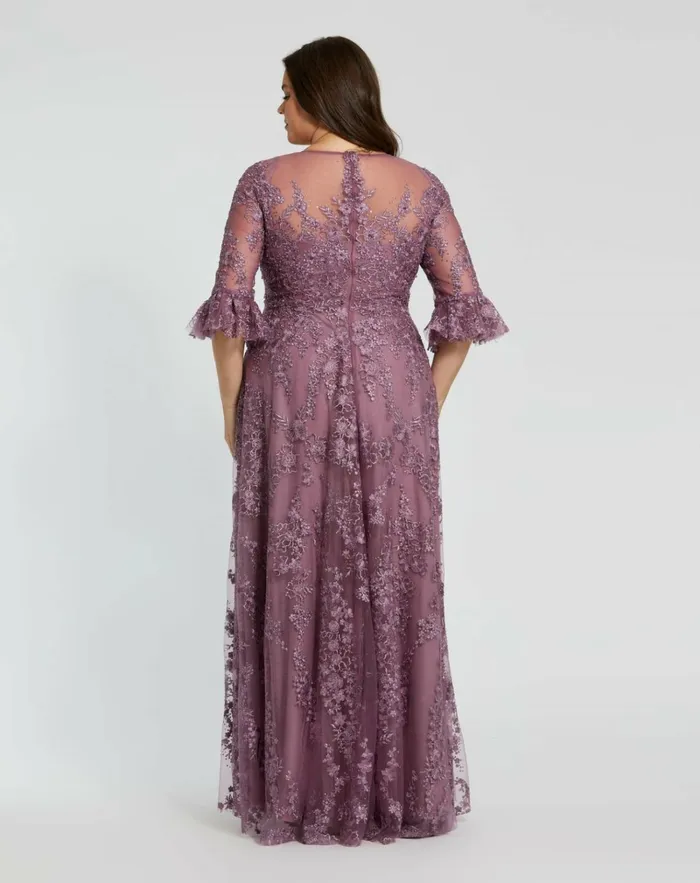 Women Plus Size Dresses Mac Duggal High Neck Flutter Sleeve Embroidered A Line Dress Vintage Lilac Women Plus Size Dresses Mac Duggal High Neck Flutter Sleeve Embroidered A Line Dress Vintage Lilac