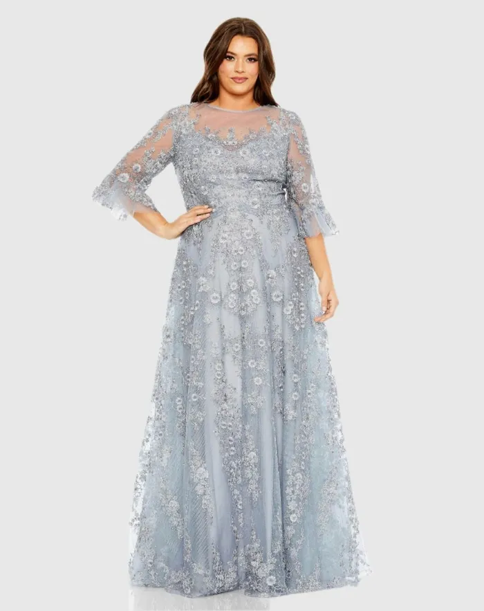 Women Plus Size Dresses Mac Duggal High Neck Flutter Sleeve Embroidered A Line Dress Vintage Lilac Women Plus Size Dresses Mac Duggal High Neck Flutter Sleeve Embroidered A Line Dress Vintage Lilac