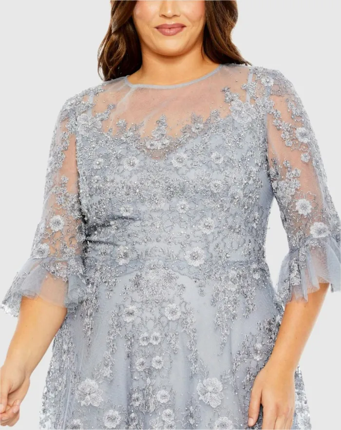 Women Plus Size Dresses Mac Duggal High Neck Flutter Sleeve Embroidered A Line Dress Vintage Lilac Women Plus Size Dresses Mac Duggal High Neck Flutter Sleeve Embroidered A Line Dress Vintage Lilac