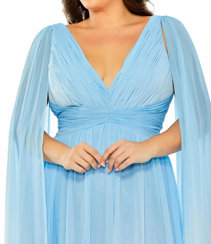 Women Plus Size Dresses Mac Duggal VNeck Cape Sleeve Ombre Dress Blue Ombre Women Plus Size Dresses Mac Duggal VNeck Cape Sleeve Ombre Dress Blue Ombre