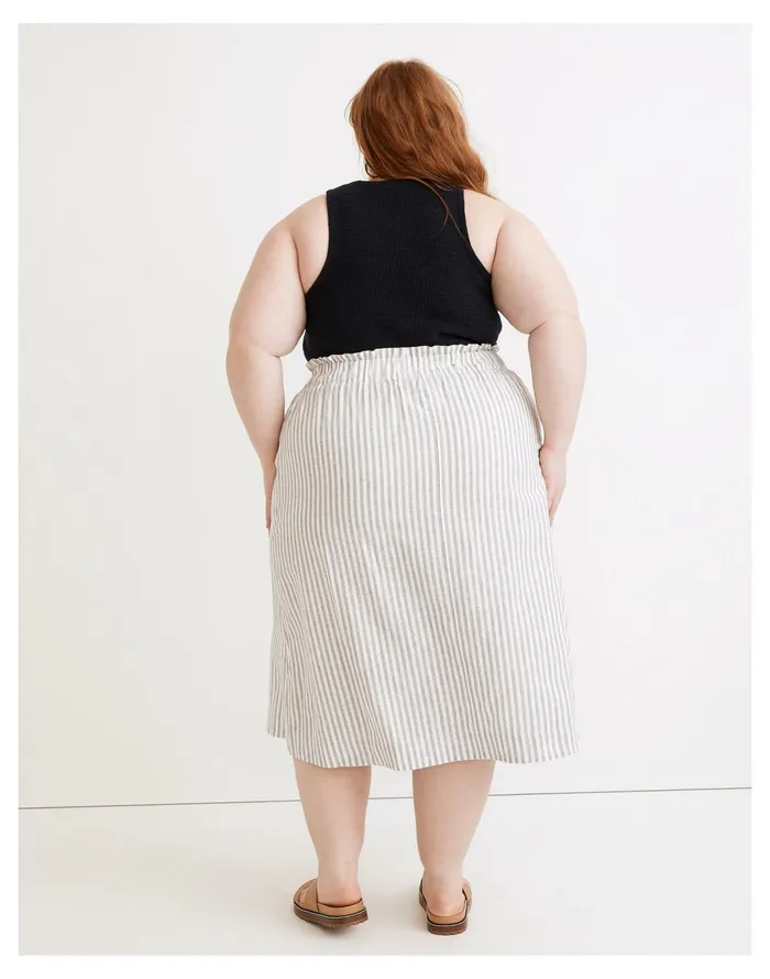 Women Plus Striped Button Front Pull On Midi Skirt Hemp Vertical Stripe Plain Madewell Skirts Women Plus Striped Button Front Pull On Midi Skirt Hemp Vertical Stripe Plain Madewell Skirts
