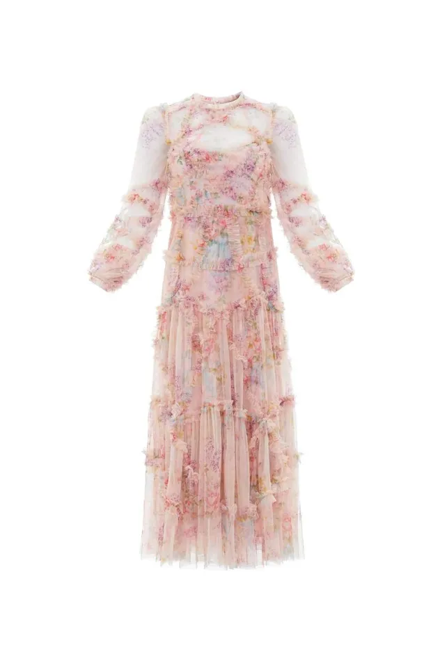 Women Printed Dresses Needle and Thread Floral Diamond Ruffle Ballerina Dress Multi