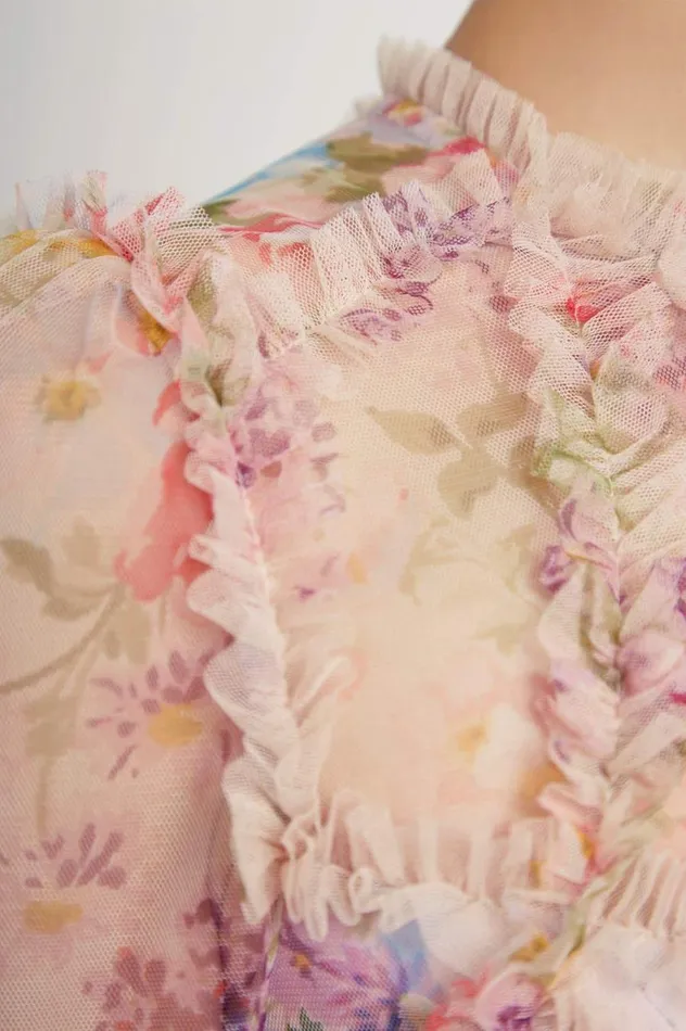 Women Printed Dresses Needle and Thread Floral Diamond Ruffle Ballerina Dress Multi