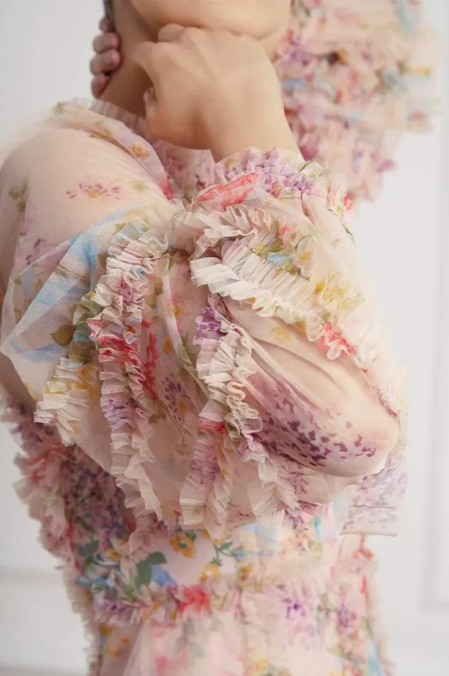 Women Printed Dresses Needle and Thread Floral Diamond Ruffle Ballerina Dress Multi