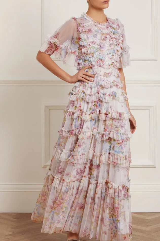 Women Printed Dresses Needle and Thread Floral Wonder Ruffle Gown Multi
