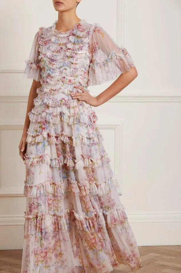 Women Printed Dresses Needle and Thread Floral Wonder Ruffle Gown Multi