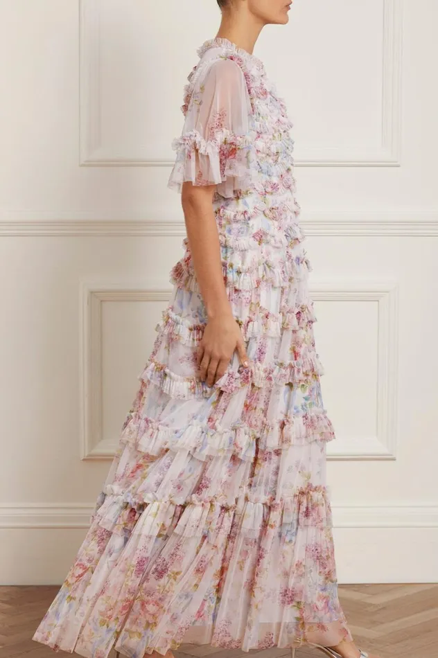 Women Printed Dresses Needle and Thread Floral Wonder Ruffle Gown Multi