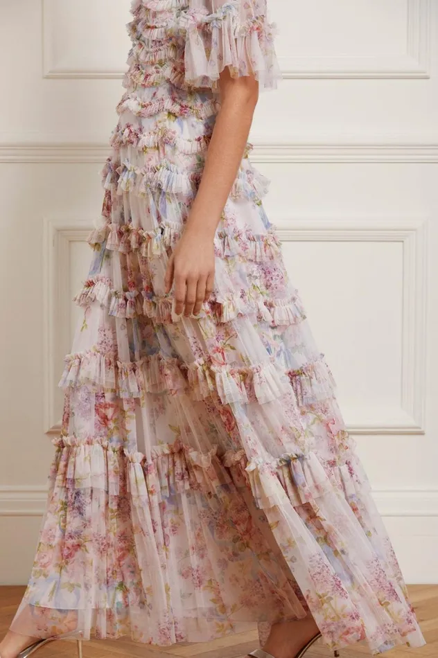 Women Printed Dresses Needle and Thread Floral Wonder Ruffle Gown Multi