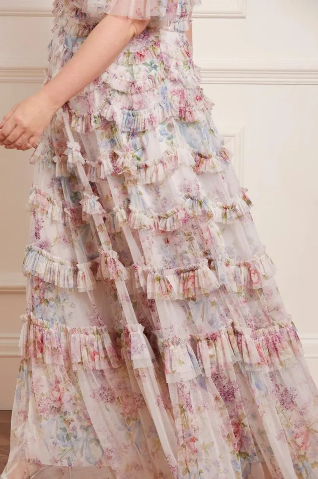 Women Printed Dresses Needle and Thread Floral Wonder Ruffle Gown Multi
