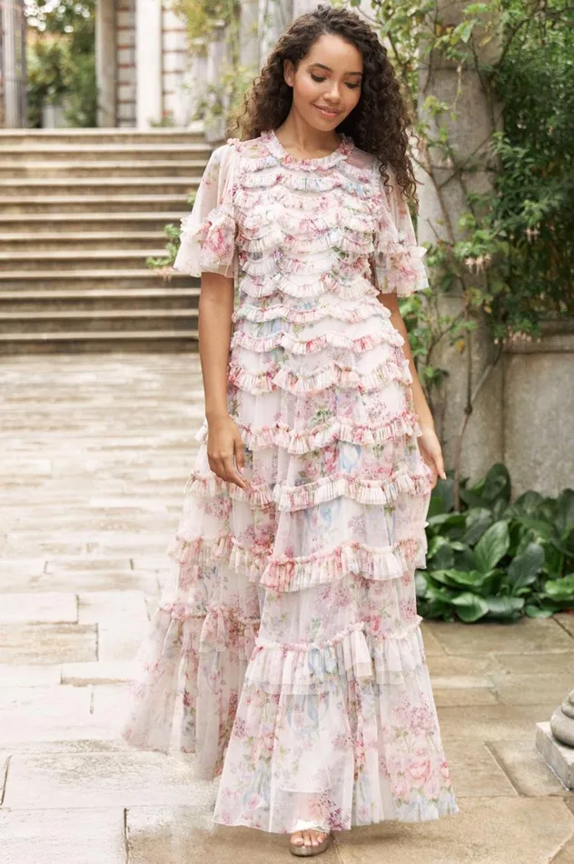 Women Printed Dresses Needle and Thread Floral Wonder Ruffle Gown Multi