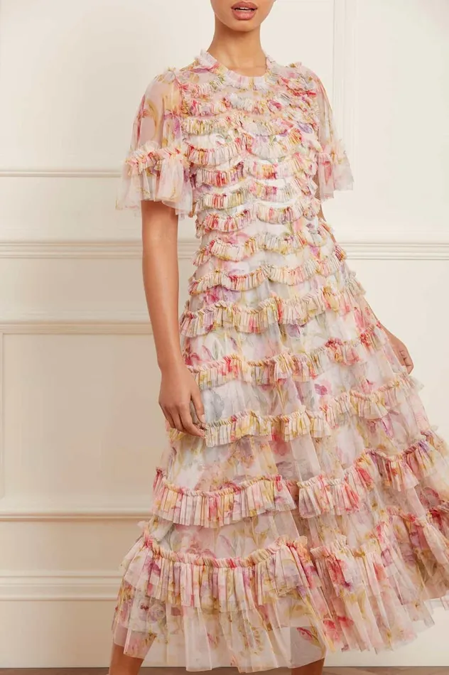 Women Printed Dresses Needle and Thread Iris Ruffle Ballerina Dress Multi