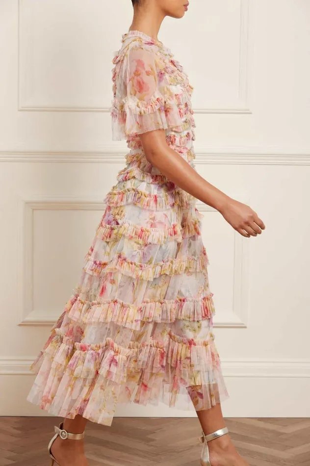 Women Printed Dresses Needle and Thread Iris Ruffle Ballerina Dress Multi