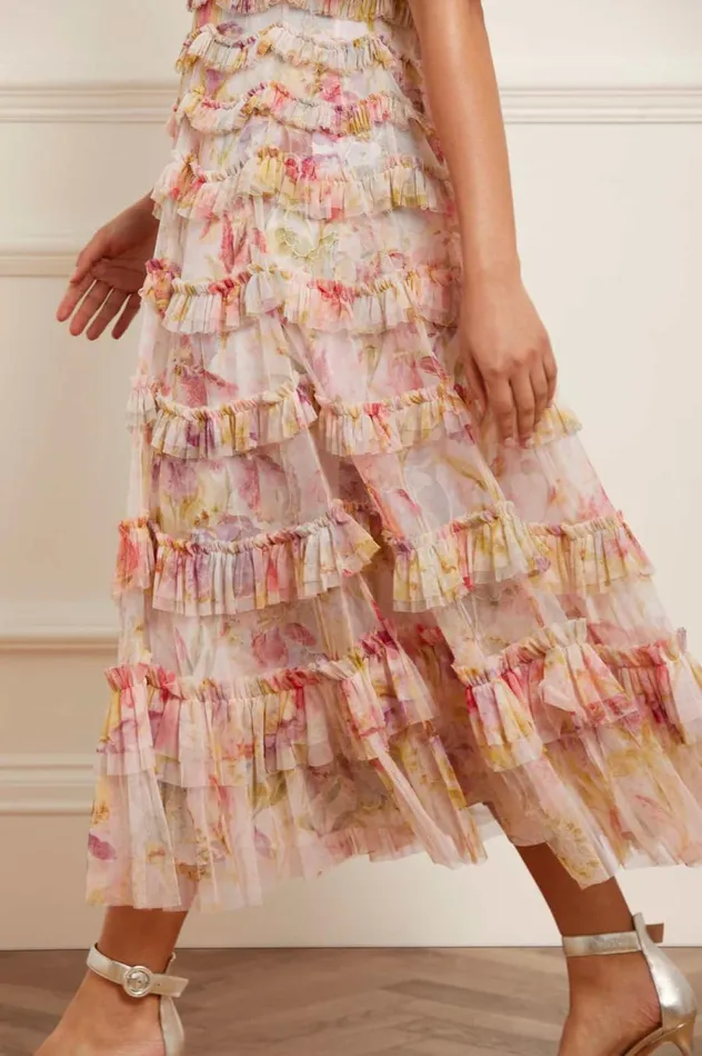 Women Printed Dresses Needle and Thread Iris Ruffle Ballerina Dress Multi