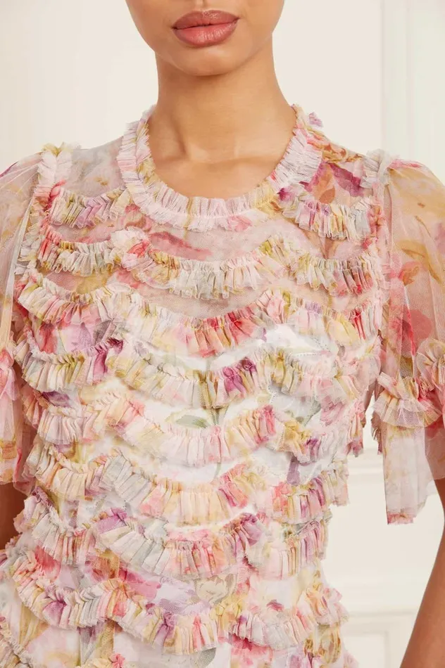 Women Printed Dresses Needle and Thread Iris Ruffle Ballerina Dress Multi