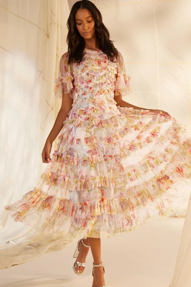 Women Printed Dresses Needle and Thread Iris Ruffle Ballerina Dress Multi