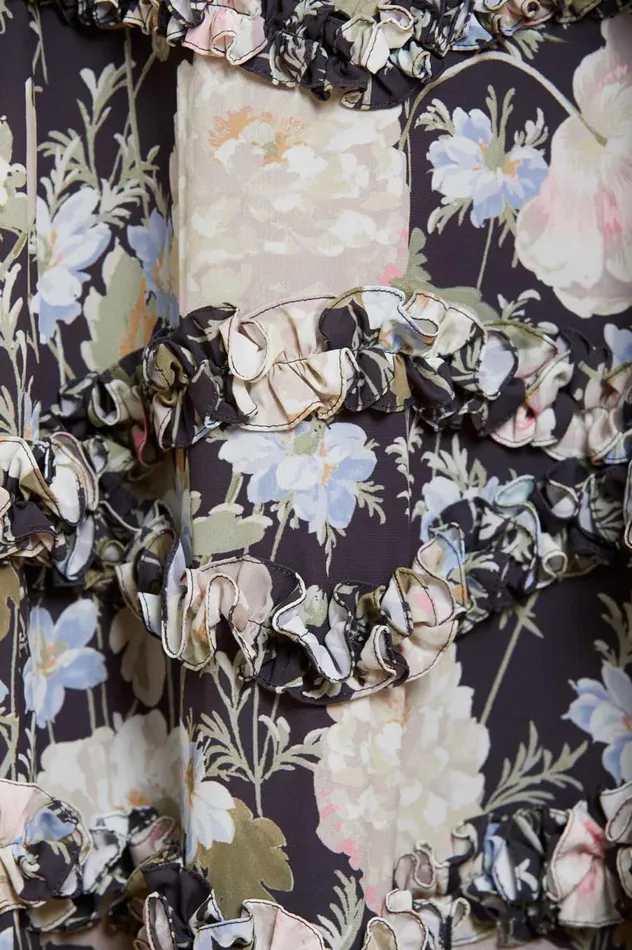 Women Printed Dresses Needle and Thread Moonlight Petals VNeck Crepe Ankle Gown Black