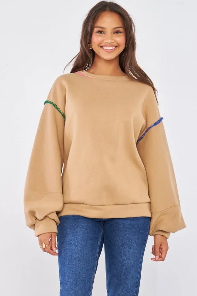 Women Pull Beige Fonc Empicement Couture Colors Darkbeige Brentiny Paris Sweaters and Sweatshirts Women Pull Beige Fonc Empicement Couture Colors Darkbeige Brentiny Paris Sweaters and Sweatshirts