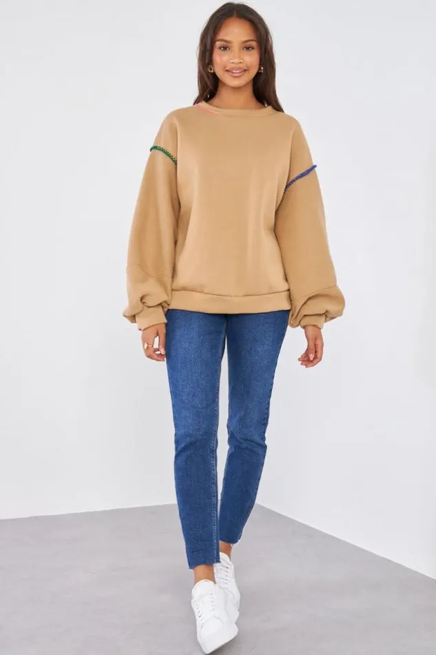 Women Pull Beige Fonc Empicement Couture Colors Darkbeige Brentiny Paris Sweaters and Sweatshirts Women Pull Beige Fonc Empicement Couture Colors Darkbeige Brentiny Paris Sweaters and Sweatshirts