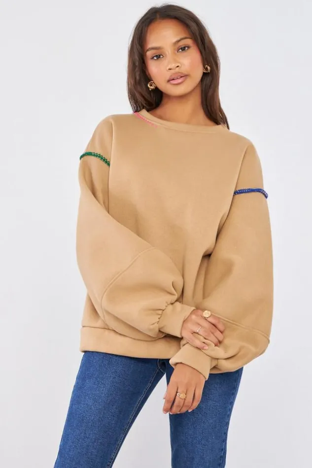 Women Pull Beige Fonc Empicement Couture Colors Darkbeige Brentiny Paris Sweaters and Sweatshirts Women Pull Beige Fonc Empicement Couture Colors Darkbeige Brentiny Paris Sweaters and Sweatshirts