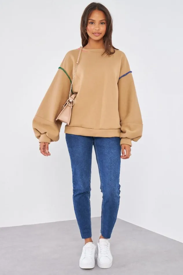 Women Pull Beige Fonc Empicement Couture Colors Darkbeige Brentiny Paris Sweaters and Sweatshirts Women Pull Beige Fonc Empicement Couture Colors Darkbeige Brentiny Paris Sweaters and Sweatshirts