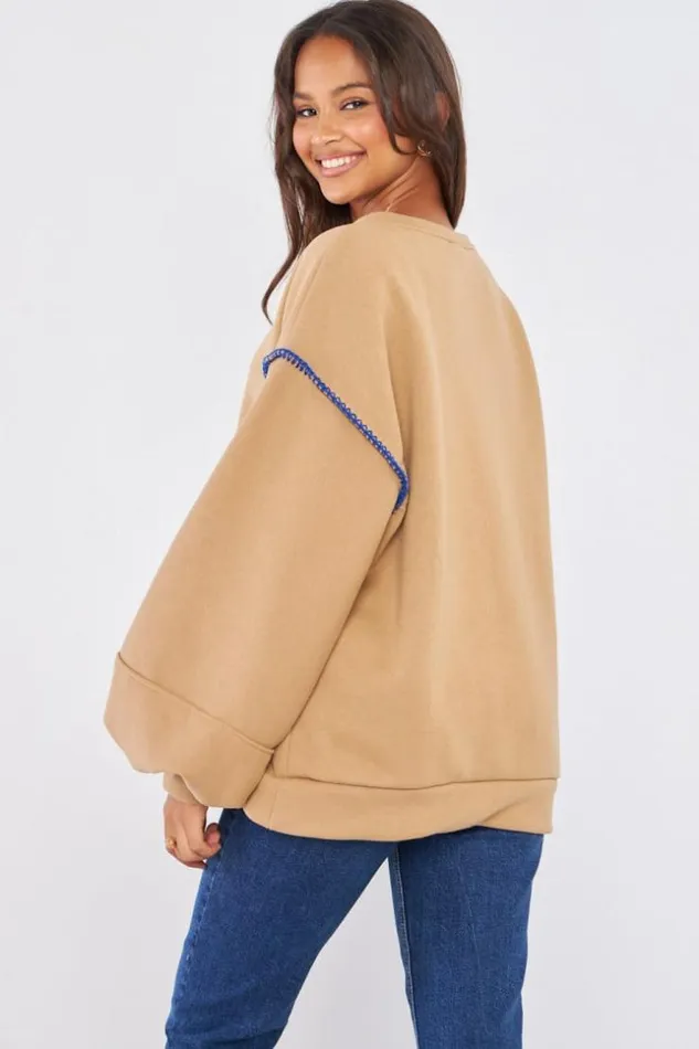 Women Pull Beige Fonc Empicement Couture Colors Darkbeige Brentiny Paris Sweaters and Sweatshirts Women Pull Beige Fonc Empicement Couture Colors Darkbeige Brentiny Paris Sweaters and Sweatshirts