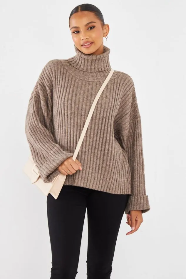 Women Pull Ctel Col Roul Taupe Darkbeige Brentiny Paris Sweaters and Sweatshirts