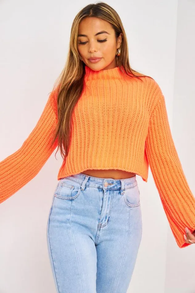 Women Pull Court En Grosses Mailles Orange Fluo Orange Brentiny Paris Sweaters and Sweatshirts Women Pull Court En Grosses Mailles Orange Fluo Orange Brentiny Paris Sweaters and Sweatshirts