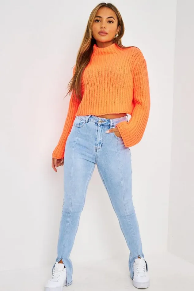 Women Pull Court En Grosses Mailles Orange Fluo Orange Brentiny Paris Sweaters and Sweatshirts Women Pull Court En Grosses Mailles Orange Fluo Orange Brentiny Paris Sweaters and Sweatshirts
